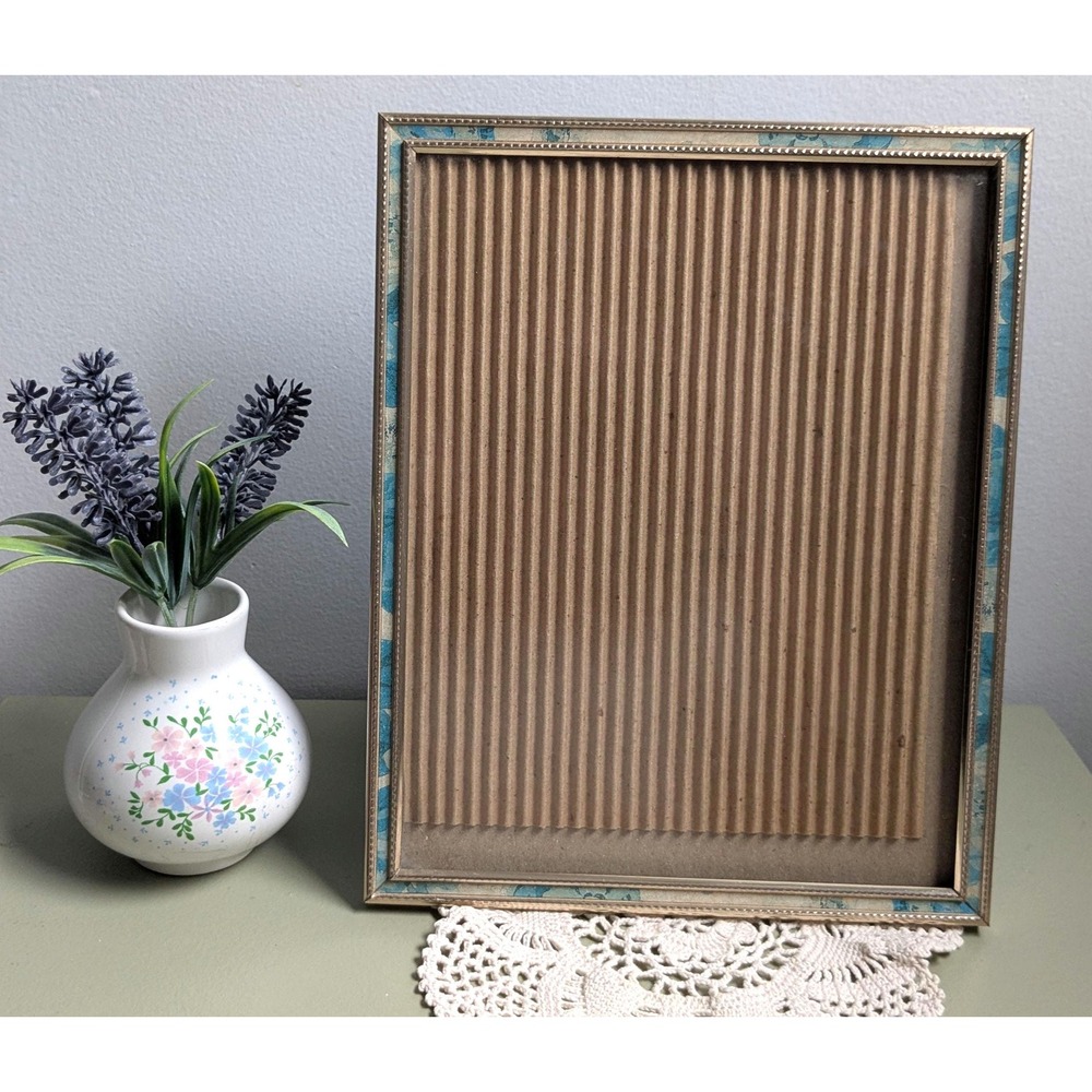 Vintage Blue Marbled 8x10 Picture Frame Silver Floral Desktop Wall Frame